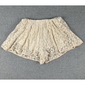 POL Shorts Lined Lace Womens Small Ivory Floral Embroidered Elastic Waist Boho